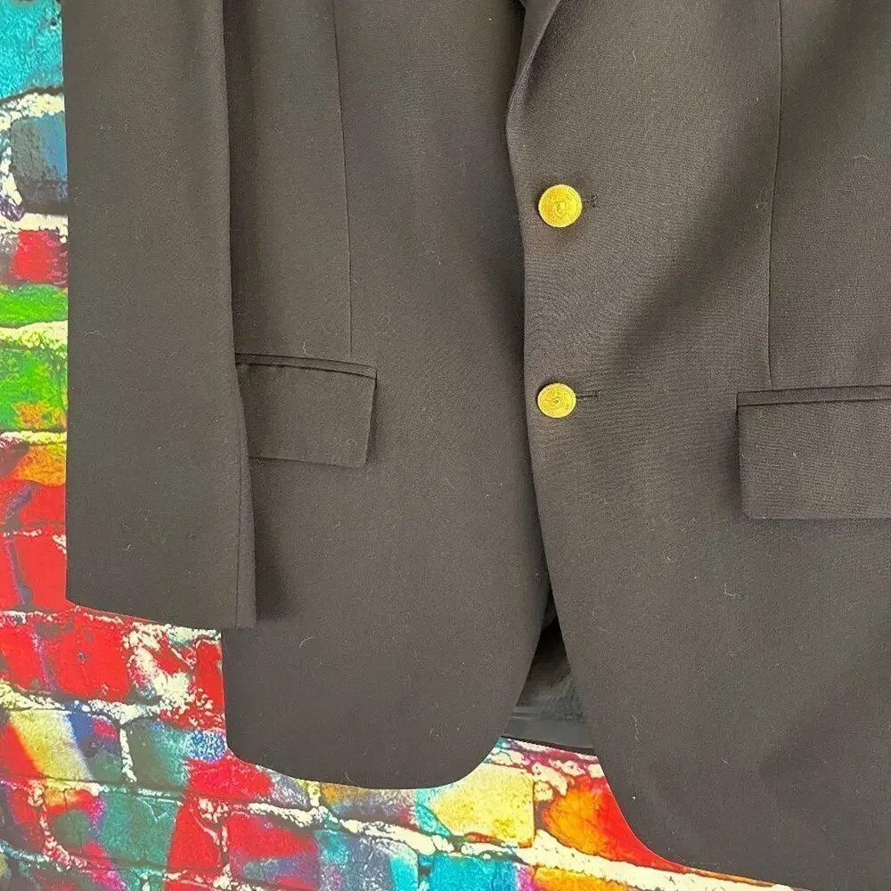 Vintage Polo University Club Ralph Lauren Gold Button Blazer Jacket Coat Wool